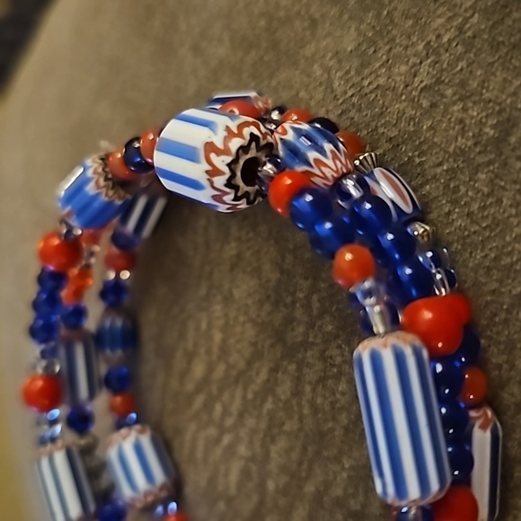 HANDMADE Vintage Chevron Glass Beaded Wrap Bracelet Buffalo Charm - Picture 5 of 7